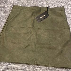 Olive Leather Skirt